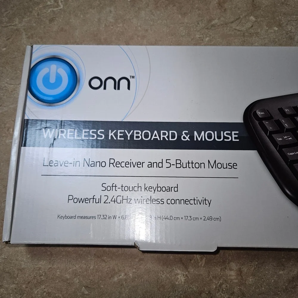 onn.‎ Wireless Keyboard and Mouse Combo, 5-Button Mouse, Nano Receiver dongle